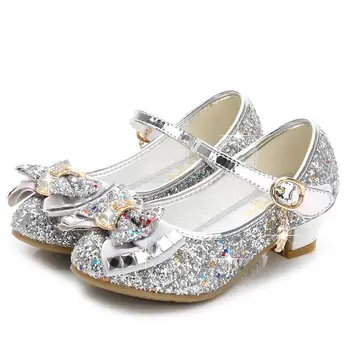 קלאסי קשת ילדה עור PU נעליים מסיבת בנות מחול ילדים ילדים נעלי 3-14 שנים הנסיכה עקבים גבוהים ילד נעלי חתונה